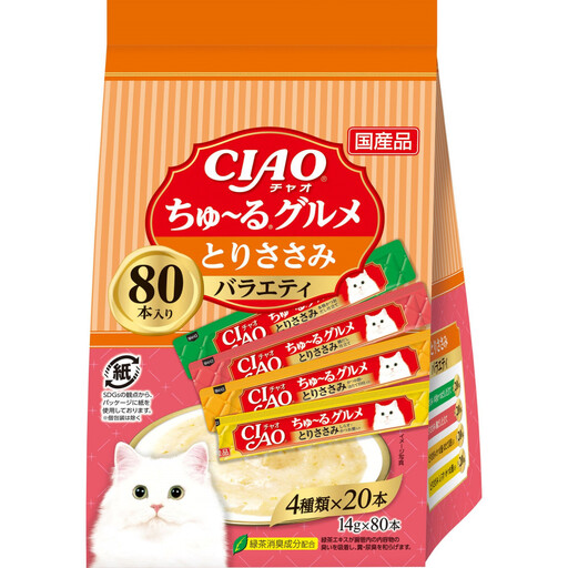 いなば　CIAO猫ちゅ～る　とりささみグルメバラエティ480本（14ｇｘ80本ｘ6袋入）（ケース）