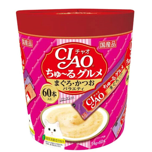 いなば　CIAO猫ちゅ～るグルメ　まぐろ・かつおバラエティ480本（14ｇｘ60本ｘ8袋入）（ケース）