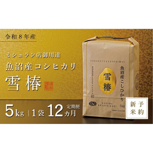 【令和8年産 コシヒカリ 先行予約】【定期便 12ヶ月】魚沼産コシヒカリ 雪椿 5kg(5kg×1袋) × 12回 特別栽培米