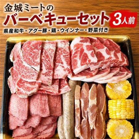 金城ミートのバーベキューセット 3人前(県産和牛・アグー豚・鶏・ウインナー・野菜付き)【配送不可地域：離島】【1731172】