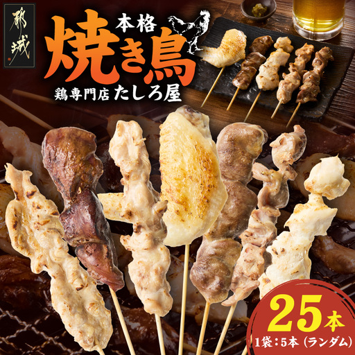 [たしろ屋]本格焼き鳥5パック(25本)〔LF-99-004-5〕_(都城市) 国産鶏 焼き鳥 冷凍生串・下味付 5種×5パック 簡単調理