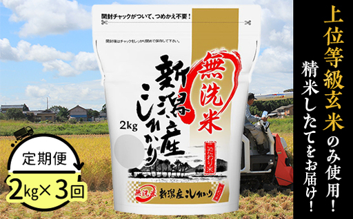 31-M23【無洗米】新潟県産コシヒカリ2kg【3ヶ月連続お届け】