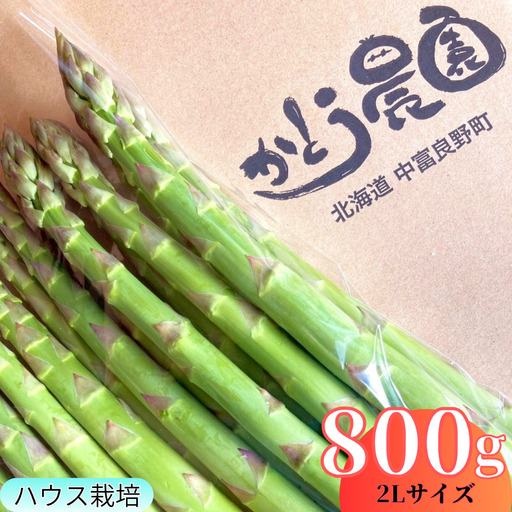 【2027年発送】中富良野町かとうさん家のハウスグリーンアスパラガス800g （2Lサイズ）【CK-001】