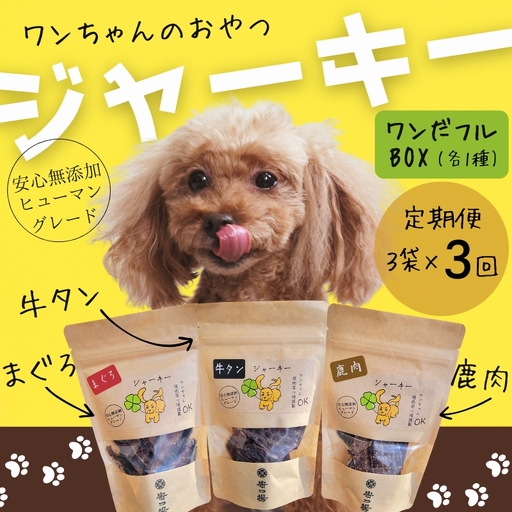 [定期便 毎月お届け3か月]ワンちゃんのギフト ワンだフルBOX 〜ジャーキー三種セット〜
