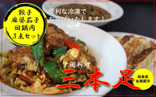 1244 中国料理「三本足」 中華3点セット 餃子 麻婆なす 回鍋肉