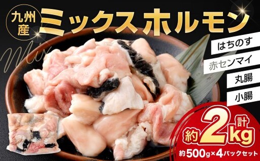ミックスホルモン 約2.0kg（約500g×4パック）ホルモン 九州産 ミックス 丸腸 赤センマイ はちのす 小腸 冷凍 福岡県 北九州市