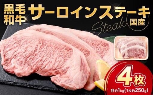 黒毛和牛サーロインステーキ 約1.0kg（250g×4枚）お肉 肉 牛肉 黒毛和牛 にく ニク ステーキ サーロイン 冷凍 福岡県 北九州市 DX