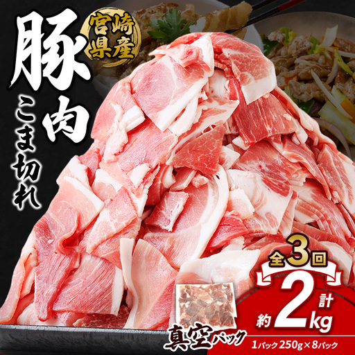 定期便 3回お届け 宮崎県産 いもこ豚 小間切れ 2kg (250g×8パック) 真空パック 小分け 豚肉 えびの市