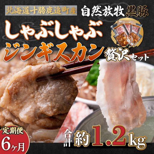 【定期6ヶ月】鹿追産 自然放牧黒豚しゃぶしゃぶ＆豚ジンギスカンの贅沢セット SKN059