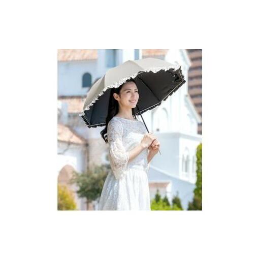 ロサブラン【日傘】2段折り フリル【50cm】【ライトグレージュ×アイボリー】