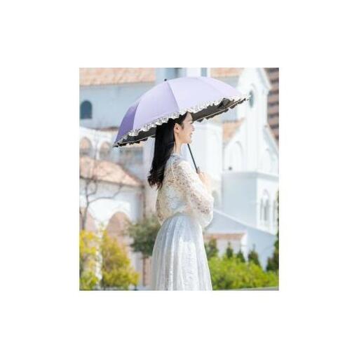 ロサブラン【日傘】2段折り フリル【50cm】【アイリス×アイボリー】