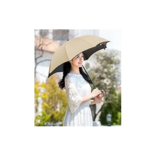 ロサブラン【日傘】2段折り プレーン 曲がり竹手元【50cm】【シャンパンベージュ(ブラック)】