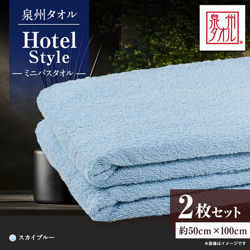 泉州タオル【日本製】ホテルスタイル ミニバスタオル　スカイブルー 2枚セット【1724684】