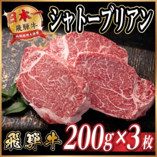 飛騨牛 シャトーブリアン 約600g(約200g×3枚)  黒毛和牛 ステーキ牛肉【配送不可地域：離島】【1733120】