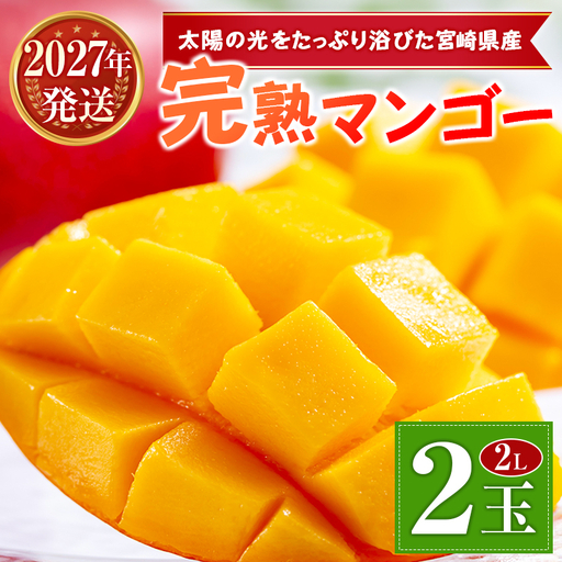 ＜2027年発送＞宮崎県産 完熟マンゴー 2Lサイズ×2玉（1玉350～459g） 宮崎 トロピカル フルーツ お取り寄せ 果物 旬