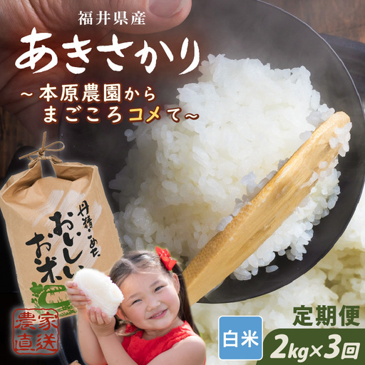 先行予約 定期便 3ヶ月連続お届け あきさかり 2kg (1袋) × 3回 計6kg 白米 ブランド米 2026年10月上旬以降順次発送 [A-8990]