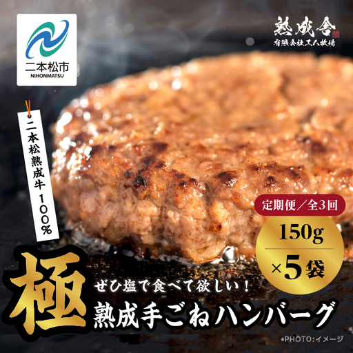 定期便3回 熟成牛 ハンバーグ 2.25kg(150g×5袋) ハンバーグ 国産 牛肉