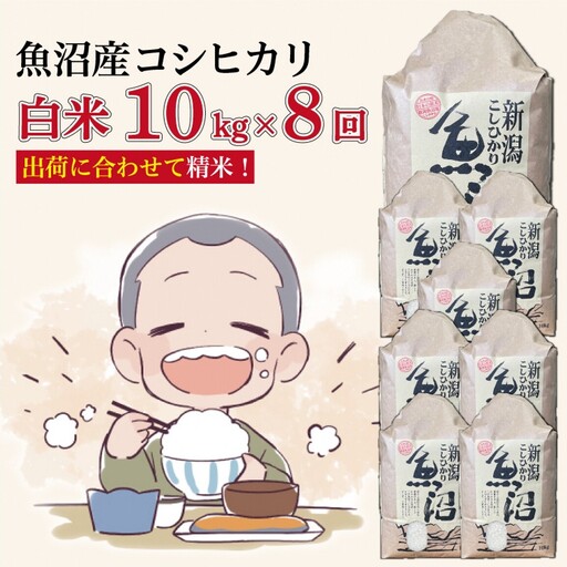 【８か月定期便】令和８年産新米　魚沼産コシヒカリ 精米10kg×８回　計80kg