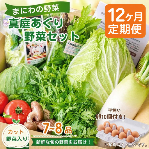 【12カ月定期便】真庭あぐり野菜セット カット野菜が1品入る 7～8品 平飼い卵付き / 産地直送 農家 お試し 岡山県 新鮮 あぐりガーデン 国産 【配送不可地域：北海道／沖縄県／離島】 【jujy-tkb061】