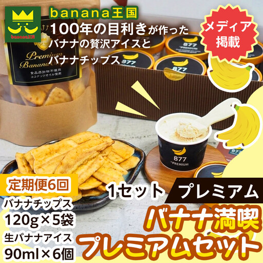 【定期便6ヶ月】【満喫プレミアムセット】プレミアム生バナナアイスクリーム（90ml×6個）・プレミアムバナナチップス （120g×5個） 1セット｜お菓子 デザート 詰め合わせ 食べ比べ ご褒美 人気 ギフト プレゼント 手土産 お祝い お配り 来客用 女性向け おしゃれ おうちカフェ お取り寄せ 贅沢 愛知県 名古屋市