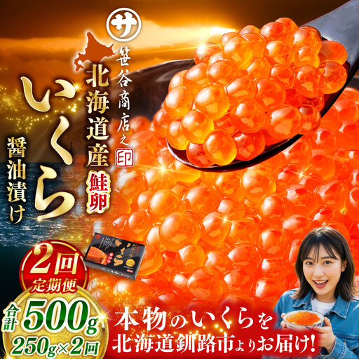 【2ヶ月定期便】  新物 北海道産いくらしょう油漬250g 笹谷商店 小分け パック 醤油漬け 海鮮 海鮮丼 イクラ丼 醤油たれ 冷凍 魚卵 魚介類 グルメ 北海道 釧路市