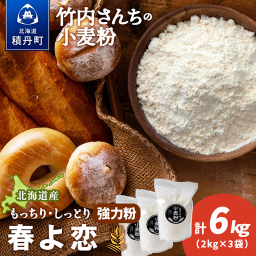 竹内さんちの小麦粉【北海道 春よ恋（２kg×３袋）保存に便利なチャック付袋！】小麦粉 2kg 6kg 春よ恋 小分け菓子 お菓子 パン