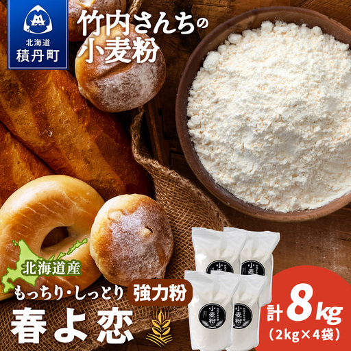 竹内さんちの小麦粉【北海道 春よ恋（２kg×４袋）保存に便利なチャック付袋！】小麦粉 2kg 8kg 春よ恋 小分け お菓子 パン