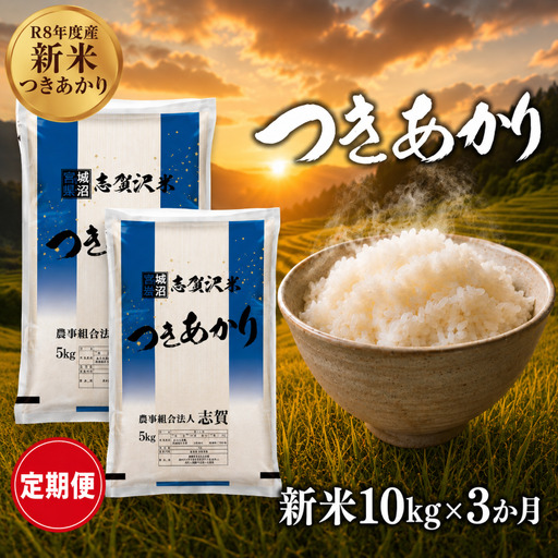 新米 定期便 3ヶ月 令和8年産 つきあかり 10kg  精米