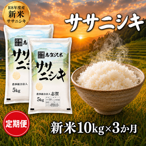 新米 定期便 3ヶ月 令和8年産 ササニシキ 10kg  精米