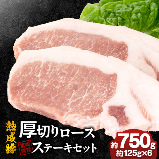 宮崎県産熟成豚 厚切りロースステーキセット 約125g×6個 N0105-YA6601