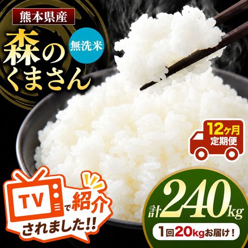 【 定期便 12回 】 熊本県産 無洗米 森のくまさん 20kg