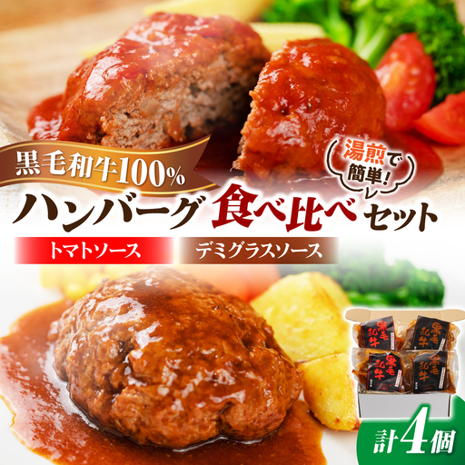 黒毛和牛100%ハンバーグ食べ比べセット(デミグラスソース・トマトソース)計4個 島根県松江市/株式会社MJビーフ[ALIO007]