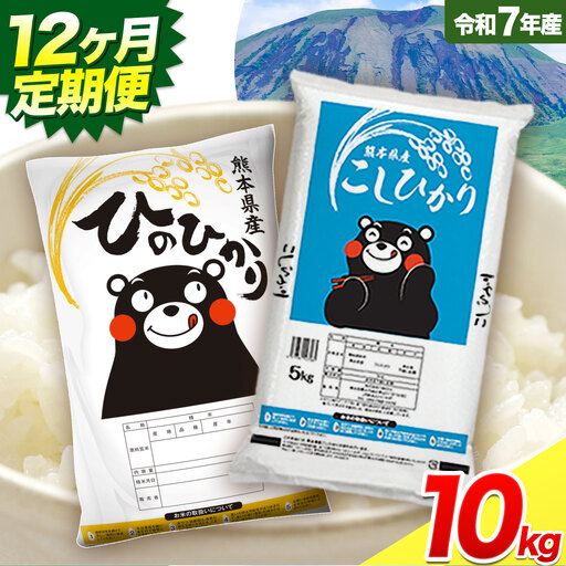 [12ヶ月定期便]令和7年産 米 無洗米 ひのひかりこしひかり 食べ比べ 10kg[お申込み翌月から出荷] 白米 精米 無洗米 熊本県産(南阿蘇村含む) 単一原料米 南阿蘇村 ひの こし 送料無料 熊本県 SDGs コメ こめ 国産 定期便