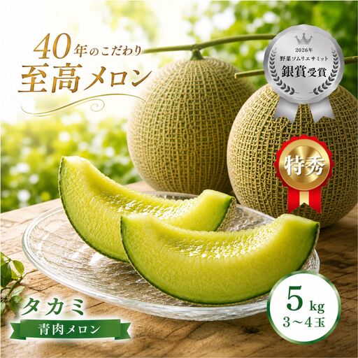 【2027年 先行予約】タカミ 3～4玉(合計約5kg) | 完熟 果物 メロン