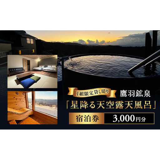 [1棟貸し切り]鷹羽鉱泉 サウナ [星降る天空露天風呂] 宿泊券 3,000円分 温泉 絶景 秘境 BBQ ペット同伴可 家族 旅行 観光 1組限定 新潟県 上越市