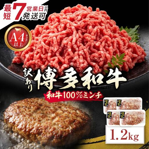 Z59-46 博多和牛100%ミンチ(挽肉)【訳あり】1.2kg(300g×4個) 博多和牛
