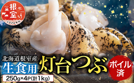 【北海道根室産】生食用灯台つぶ(ボイル済み)250g×4P(計1kg) A-11120