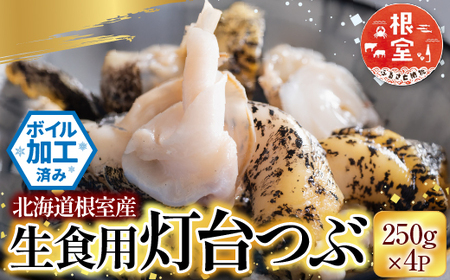 【北海道根室産】根室海鮮市場[直送]生食用灯台つぶ(ボイル済み)250g×4P(計1kg) A-28123