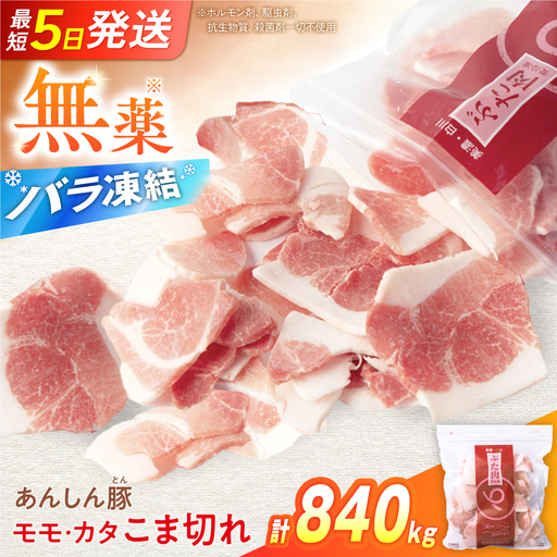 豚肉 こま切れ 計840g[バラ凍結]藤井ファーム[AWAF086]豚こま