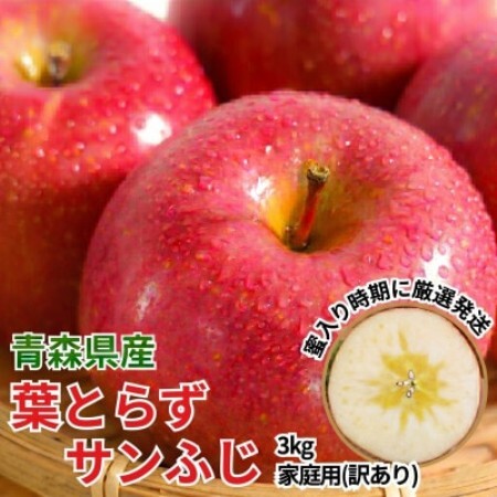 11-12月 蜜入り時期に厳選 発送! 青森県産 りんご 訳あり 葉とらずサンふじ 家庭用 約3kg【配送不可地域：沖縄県】【1741531】