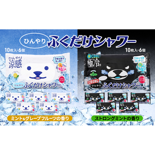 ひんやりふくだけシャワー＆ひんやりふくだけシャワーストロング12個セット 夏 暑さ対策 冷感 爽快感 冷涼感 汗臭 加齢臭 消臭 除菌効果 冷感シート ミント 節電 節電対策 東京都 墨田区