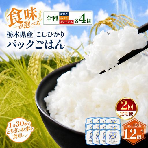 [定期便2回]栃木県産こしひかり パックごはん(全種) 各4個 計12個