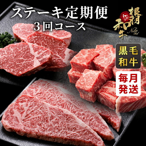 全3回★黒毛和牛 ステーキ定期便 ヒレステーキ ロースステーキ サーロインステーキ サイコロステーキ 希少部位 和牛 牛肉 肉 牛 焼き肉 ステーキ バーベキュー 定期便 限定 50000円 5万円 肉定期 長野県 根羽村