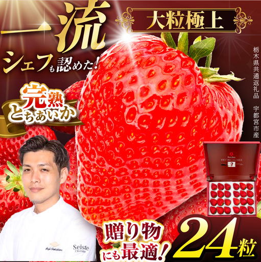 栃木県産 完熟とちあいか ギフトボックス 《大粒極上》 贈答用 ボックス（24粒）　栃木県 下野市 送料無料