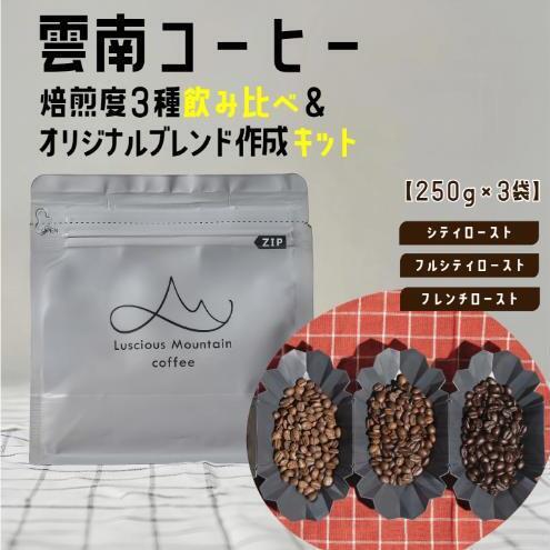 コーヒー飲み比べセット 雲南コーヒー ブレンドキット コーヒー飲み比べセット[250g×3袋]