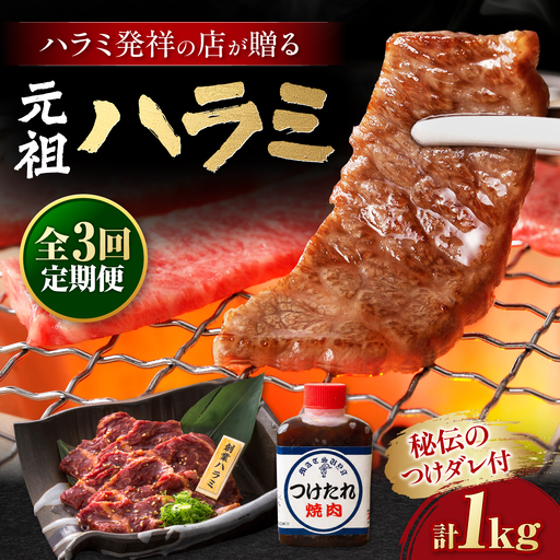 [全3回定期便]厳選焼肉 ハラミ 1kg / 肉 牛肉 牛 焼肉 焼き肉 やきにく BBQ バーベキュー キャンプ アウトドア 国産 冷凍 小分け ハラミ 1kg 味付き タレ 簡単調理 ギフト / 大阪府藤井寺市 / 株式会社 松屋[BLCD005]