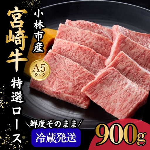 【新鮮チルド発送!!】A5等級宮崎牛特選ロース焼肉 900g（黒毛和牛 牛肉 宮崎牛 ロース 霜降り 赤身 焼肉用 宮崎県）