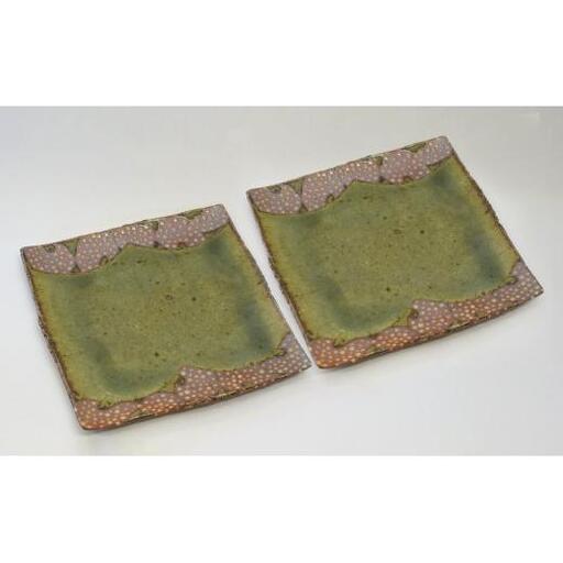 釉彩角皿 2枚セット ドット模様 和食器 お皿 陶芸品《受注制作》皿 中皿 正方形 和食器 おすすめ プレート パスタ皿 サラダ皿 食器 おしゃれ モダン 陶芸 陶器 陶芸作家