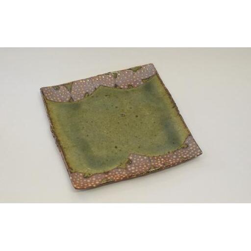 釉彩角皿 ドット模様 和食器 お皿 陶芸品《受注制作》皿 中皿 正方形 和食器 おすすめ プレート パスタ皿 サラダ皿 食器 おしゃれ モダン 陶芸 陶器 陶芸作家