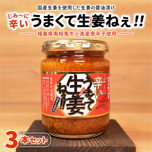 じみーに辛いうまくて生姜ねぇ!! 3本セット | しょうが 国産 醤油漬け 唐辛子 ごはんのお供 お弁当 調味料 おつまみ 肴 薬味 隠し味 猪苗代町 福島県